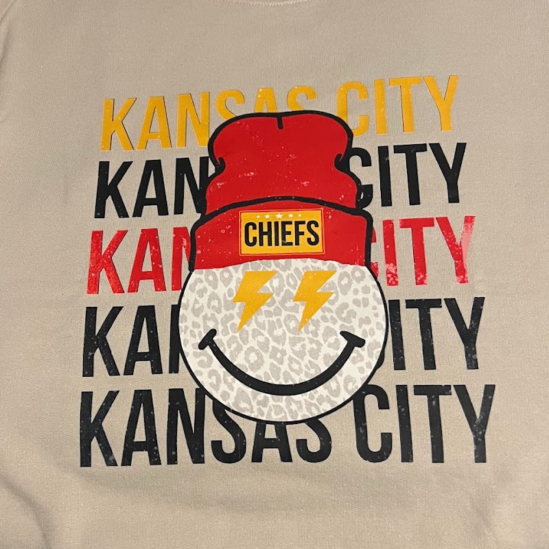 Kansas City Smiley Face [White or Heather Natural/Sand Gildan White or Sand Crewneck] Main Image